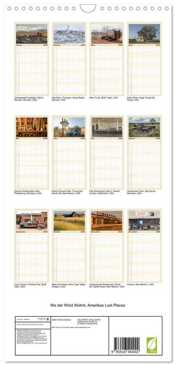 Produktbild: Familienplaner 2026 - Wo der Wind Wohnt, Amerikas Lost Places mit 5 Spalten (Wandkalender, 21 x 45 cm) CALVENDO