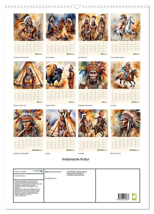 Produktbild: Indianische Kultur (Wandkalender 2026 DIN A2 hoch), CALVENDO Monatskalender