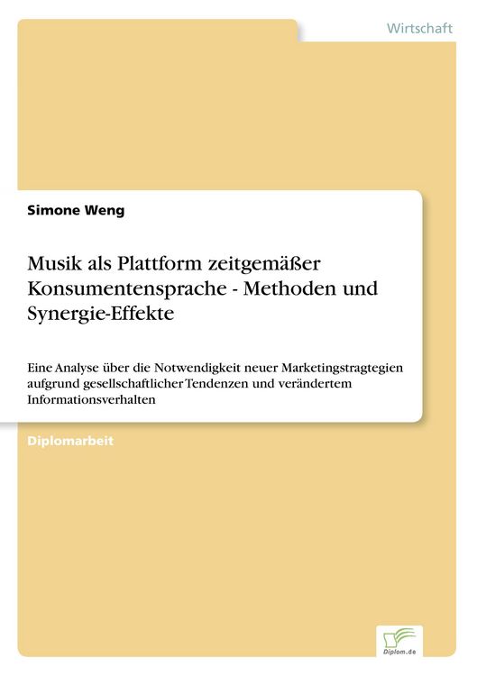 Produktbild: Musik als Plattform zeitgem&auml;&szlig;er Konsumentensprache - Methoden und Synergie-Effekte