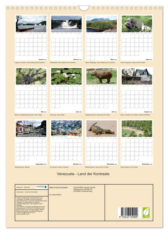 Produktbild: Venezuela - Land der Kontraste (Wandkalender 2026 DIN A3 hoch), CALVENDO Monatskalender