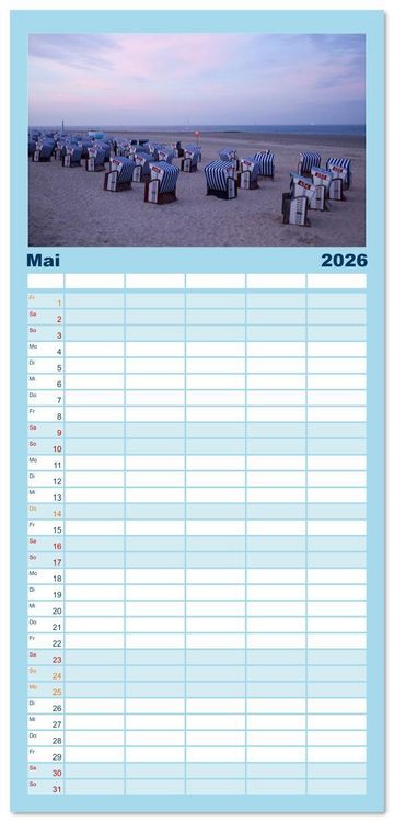 Produktbild: Familienplaner 2026 - Ostfriesische Inseln - Borkum, Norderney, Juist, Baltrum, Langeoog, Spiekeroog, Wangerooge mit 5 Spalten (Wandkalender, 21 x 45 cm) CALVENDO