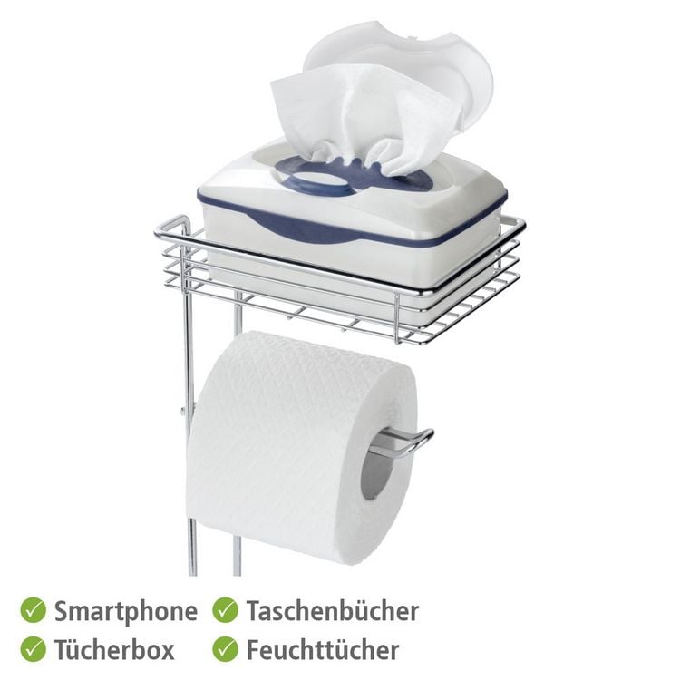 Produktbild: Toilettenpapierhalter stehend mit Ablage, Chrom, mit Ersatzrollenhalter