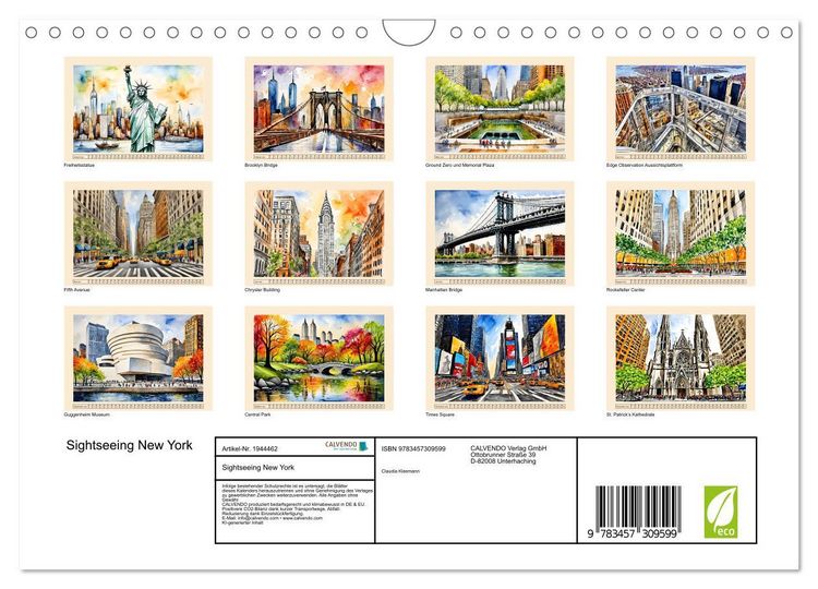 Produktbild: Sightseeing New York (Wandkalender 2026 DIN A4 quer), CALVENDO Monatskalender