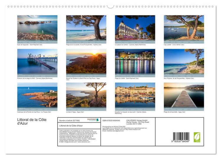 Produktbild: Littoral de la C&ocirc;te d'Azur (Calendrier mural 2026 DIN A2 vertical) calendrier de bureau