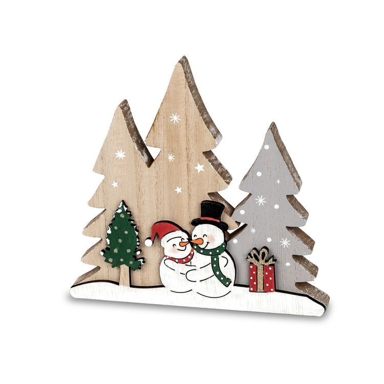 Weihnachtsdeko Aus Holz Für Türrahmen - Schneemann & Weihnachtsmann Motiv, 22×22 Cm