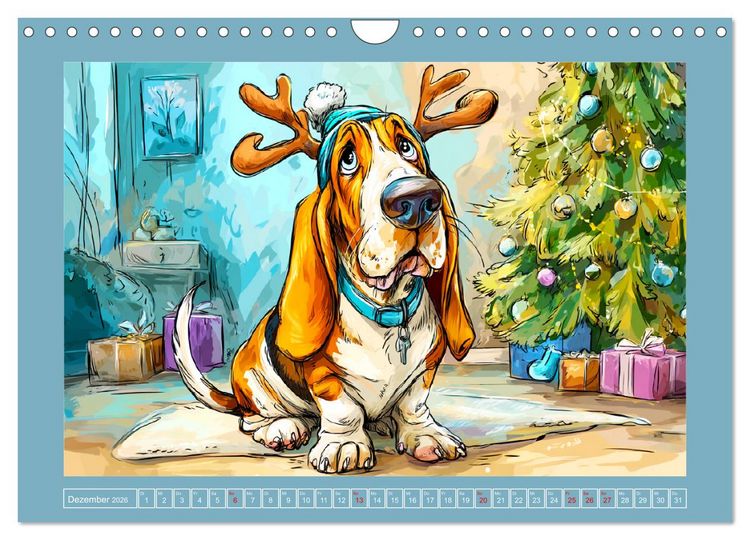 Produktbild: Basset Fun. Niedliche Hunde Cartoons zum Schmunzeln (Wandkalender 2026 DIN A4 quer), CALVENDO Monatskalender