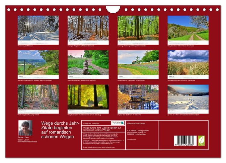 Produktbild: Wege durchs Jahr- Zitate begleiten auf romantisch sch&ouml;nen Wegen (Wandkalender 2026 DIN A4 quer), CALVENDO Monatskalender