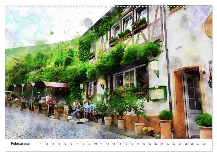 Produktbild: Bernkastel-Kues - Stadtrundgang in Aquarell (hochwertiger Premium Wandkalender 2026 DIN A2 quer), Kunstdruck in Hochglanz