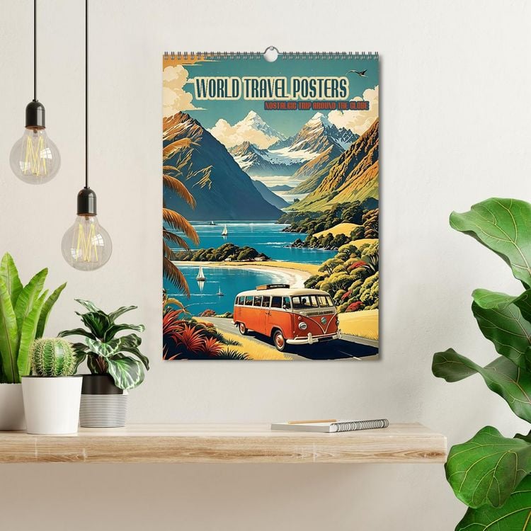 Produktbild: World Travel Posters - Nostalgic Trip Around the Globe (Wall Calendar 2026 DIN A3 portrait), CALVENDO 12 Month Wall Calendar
