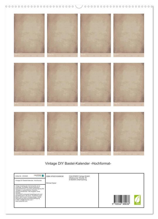 Produktbild: Vintage DIY Bastel-Kalender -Hochformat- (hochwertiger Premium Wandkalender 2026 DIN A2 hoch), Kunstdruck in Hochglanz