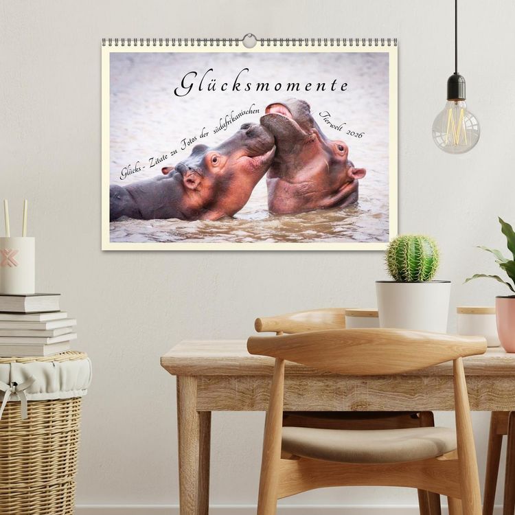 Produktbild: Gl&uuml;cksmomente Gl&uuml;cks-Zitate zu Fotos der gro&szlig;artigen s&uuml;dafrikanischen Tierwelt (Wandkalender 2026 DIN A3 quer), CALVENDO Monatskalender