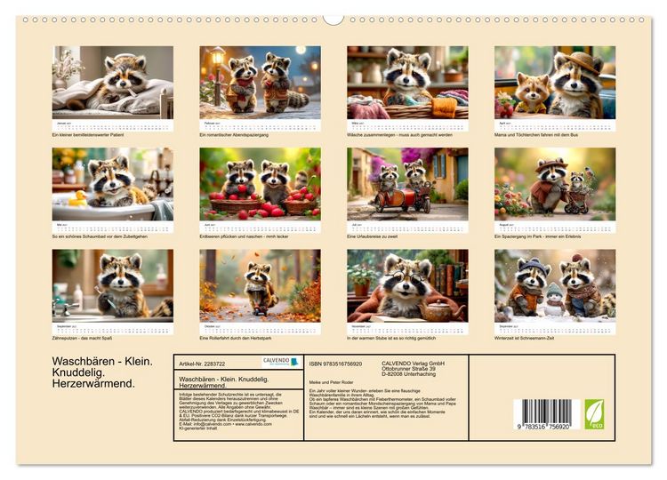 Produktbild: Waschb&auml;ren - Klein. Knuddelig. Herzerw&auml;rmend. (hochwertiger Premium Wandkalender 2027 DIN A2 quer), Kunstdruck in Hochglanz