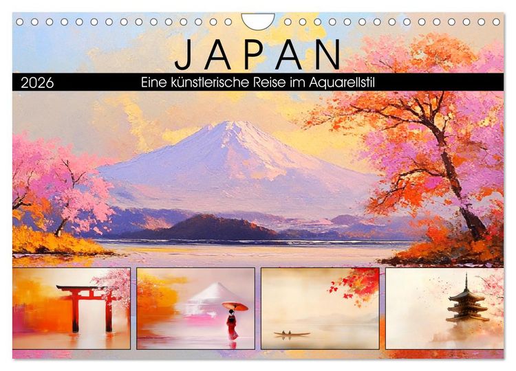 Produktbild: Japan. Eine k&uuml;nstlerische Reise im Aquarellstil (Wandkalender 2026 DIN A4 quer), CALVENDO Monatskalender