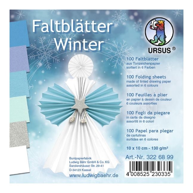 Produktbild: URSUS Tonzeichenpapier-Faltbl&auml;tter "Winter", 10 x 10 cm