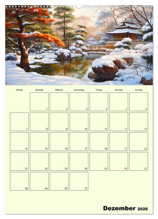 Produktbild: Im japanischen Garten. Zauberhafte Illustrationen (hochwertiger Premium Wandkalender 2026 DIN A2 hoch), Kunstdruck in Hochglanz