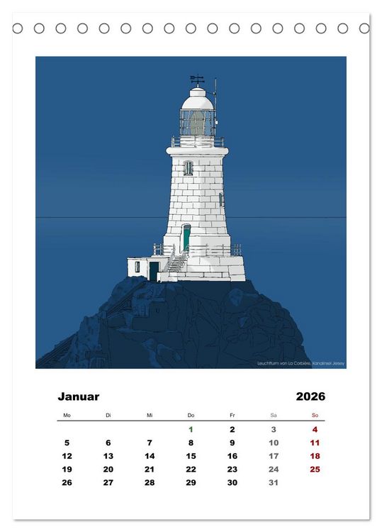 Produktbild: Leuchtt&uuml;rme der Welt - illustriert (Tischkalender 2026 DIN A5 hoch), CALVENDO Monatskalender