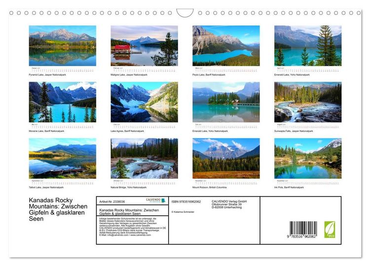 Produktbild: Kanadas Rocky Mountains: Zwischen Gipfeln & glasklaren Seen (Wandkalender 2027 DIN A3 quer), CALVENDO Monatskalender