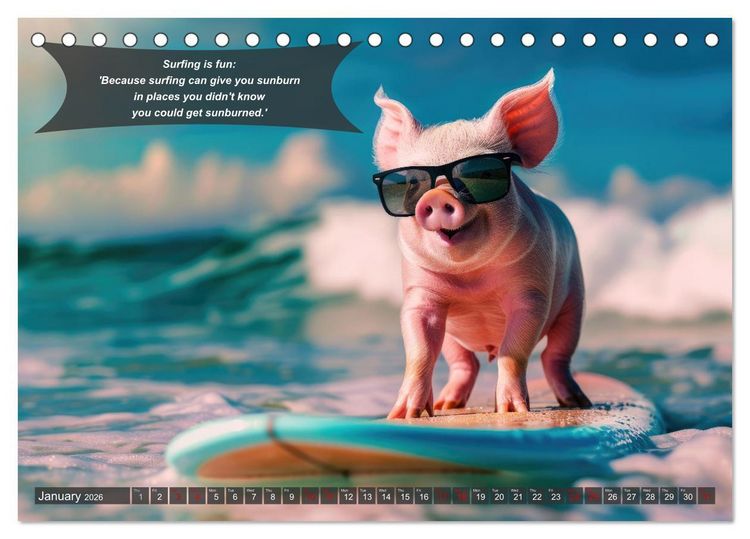 Produktbild: A year of fun with surfing animals (Desk Calendar 2026 DIN A5 landscape), CALVENDO 12 Month DeskCalendar