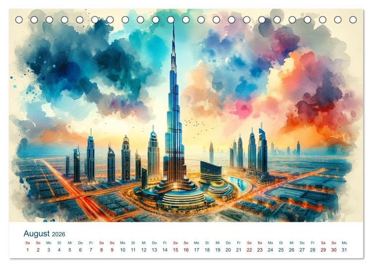 Produktbild: Sehensw&uuml;rdigkeiten in Aquarell (Tischkalender 2026 DIN A5 quer), CALVENDO Monatskalender