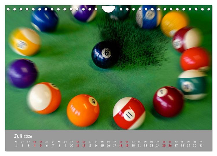 Produktbild: Freizeit Billard - Queue, Kugeln, Kreide und Tisch (Wandkalender 2026 DIN A4 quer), CALVENDO Monatskalender