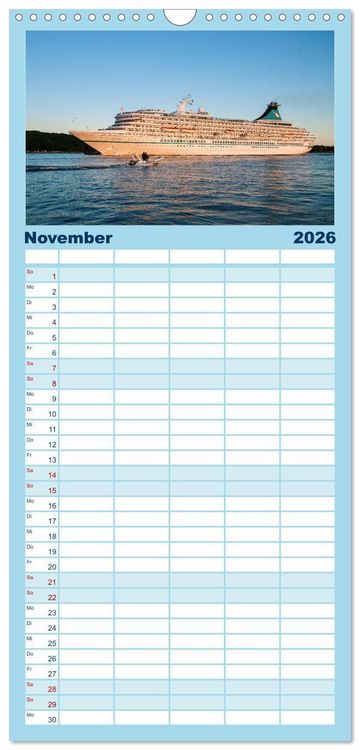 Produktbild: Familienplaner 2026 - Kreuzfahrtschiffe mit 5 Spalten (Wandkalender, 21 x 45 cm) CALVENDO