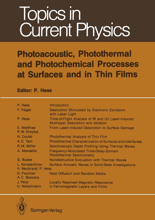 Produktbild: Photoacoustic, Photothermal and Photochemical Processes at Surfaces and in Thin Films