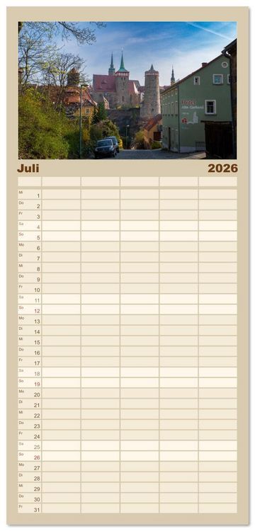 Produktbild: Familienplaner 2026 - Bautzen neu erleben - Monat f&uuml;r Monat urban eingefangen mit 5 Spalten (Wandkalender, 21 x 45 cm) CALVENDO
