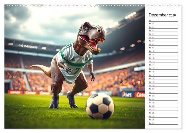 Produktbild: Sportlicher T-Rex - Mit Fun durch das Jahr (hochwertiger Premium Wandkalender 2026 DIN A2 quer), Kunstdruck in Hochglanz