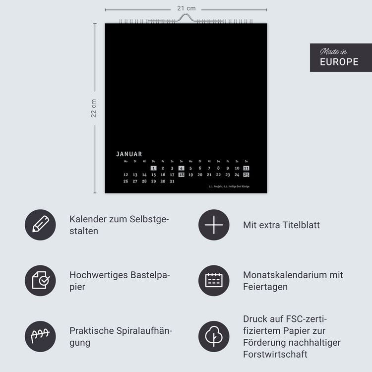 Produktbild: Premium-Bastelkalender schwarz mittel 2026