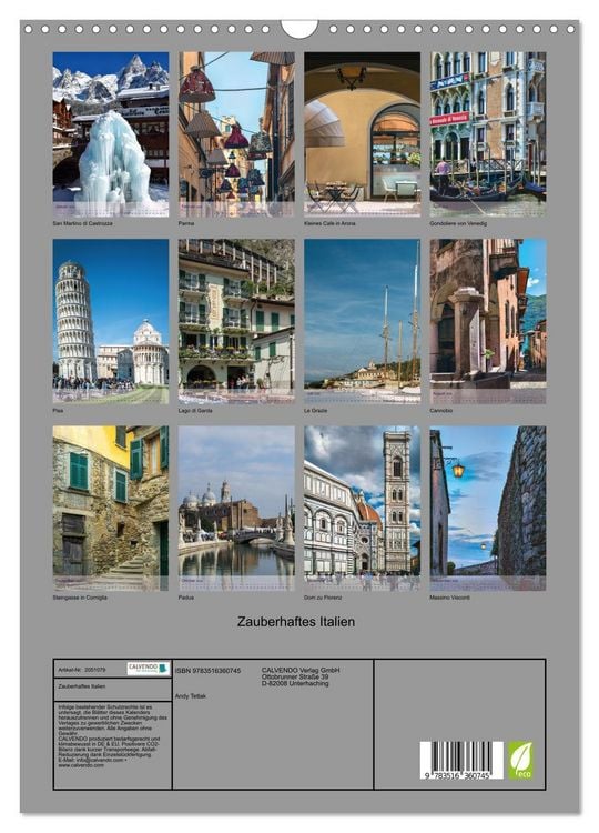 Produktbild: Zauberhaftes Italien (Wandkalender 2026 DIN A3 hoch), CALVENDO Monatskalender