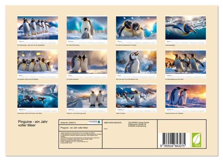 Produktbild: Pinguine - ein Jahr voller Meer (Wandkalender 2026 DIN A4 quer), CALVENDO Monatskalender