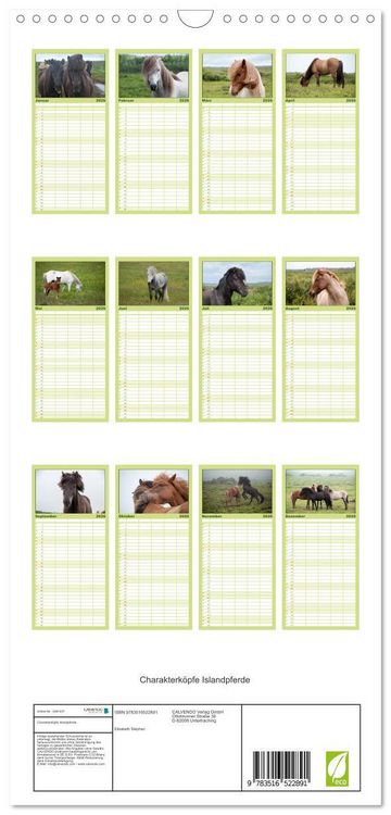 Produktbild: Familienplaner 2026 - Charakterk&ouml;pfe Islandpferde mit 5 Spalten (Wandkalender, 21 x 45 cm) CALVENDO
