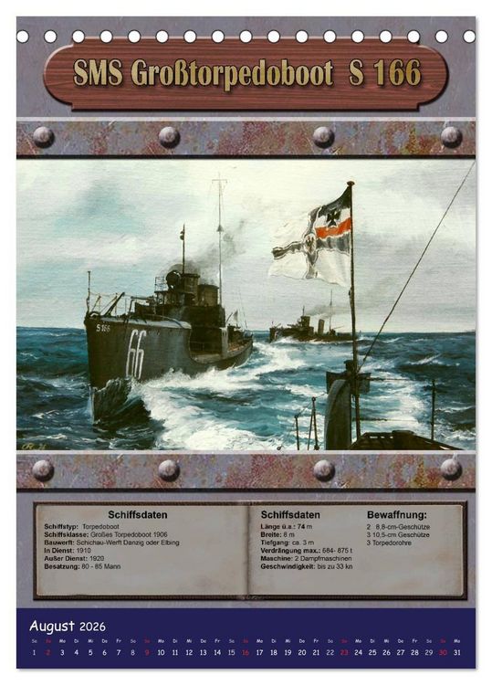 Produktbild: Die kaiserliche Marine 1871 - 1918 (Tischkalender 2026 DIN A5 hoch), CALVENDO Monatskalender