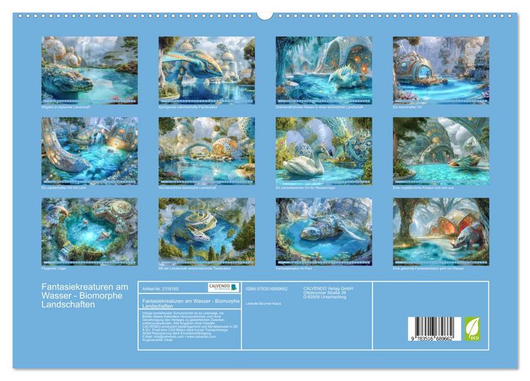 Produktbild: Fantasiekreaturen am Wasser - Biomorphe Landschaften (hochwertiger Premium Wandkalender 2026 DIN A2 quer), Kunstdruck in Hochglanz