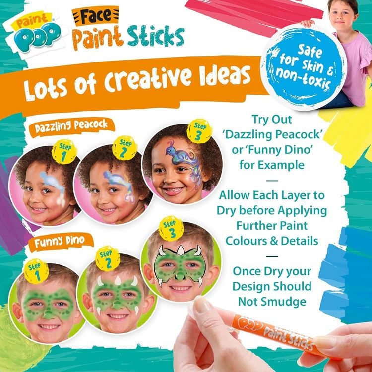Produktbild: Paint Pop 362204 - Paint Pop: Face Paint Sticks 12-Pack, Gesichtsmalfarben, Schminkstifte