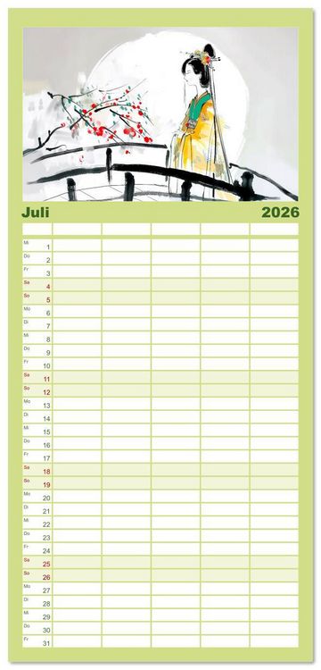 Produktbild: Familienplaner 2026 - Fernost Impressionen - Tempel und Landschaften in KI-Tuschekunst mit 5 Spalten (Wandkalender, 21 x 45 cm) CALVENDO