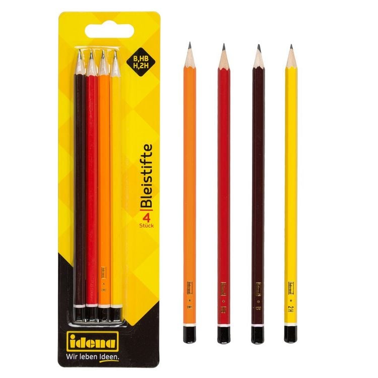Produktbild: Idena Bleistifte H/HB/B/2H schwarz/rot/orange/gelb 4 St&uuml;ck Blister