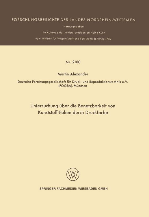 Produktbild: Untersuchung &uuml;ber die Benetzbarkeit von Kunststoff-Folien durch Druckfarbe