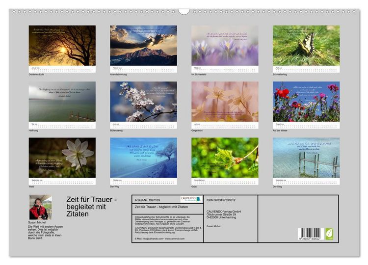 Produktbild: Zeit f&uuml;r Trauer - begleitet mit Zitaten (Wandkalender 2026 DIN A2 quer), CALVENDO Monatskalender