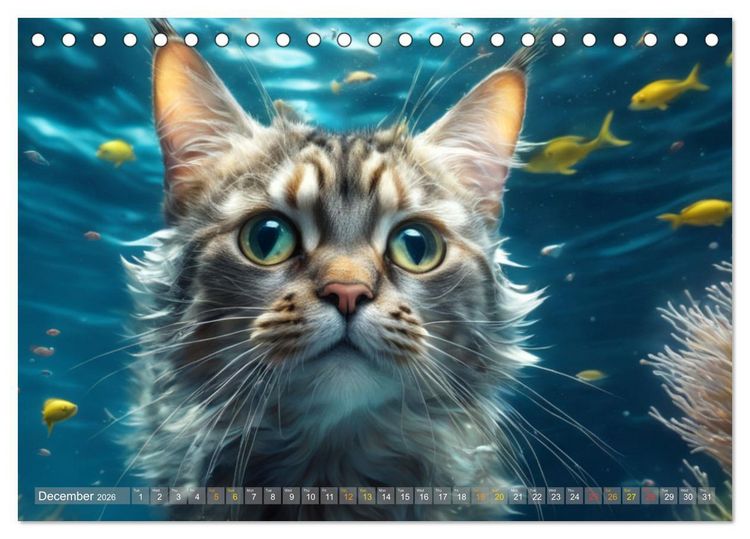 Produktbild: Cats underwater (Desk Calendar 2026 DIN A5 landscape), CALVENDO 12 Month DeskCalendar