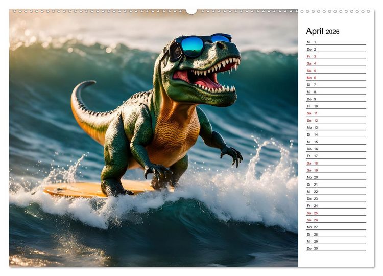 Produktbild: Sportlicher T-Rex - Mit Fun durch das Jahr (hochwertiger Premium Wandkalender 2026 DIN A2 quer), Kunstdruck in Hochglanz