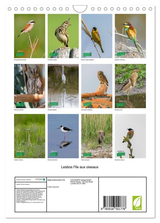 Produktbild: Lesbos l'&icirc;le aux oiseaux (Calendrier mural 2026 DIN A4 horizontal), CALVENDO calendrier mensuel