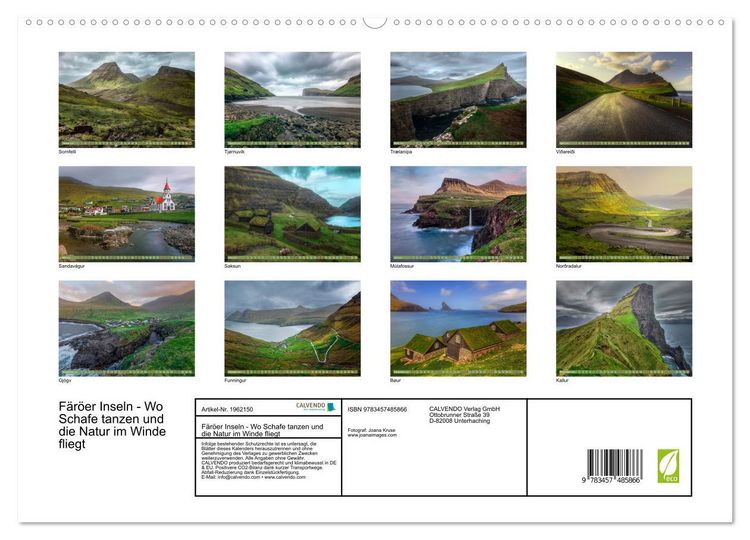 Produktbild: F&auml;r&ouml;er Inseln - Wo Schafe tanzen und die Natur im Winde fliegt (hochwertiger Premium Wandkalender 2026 DIN A2 quer), Kunstdruck in Hochglanz