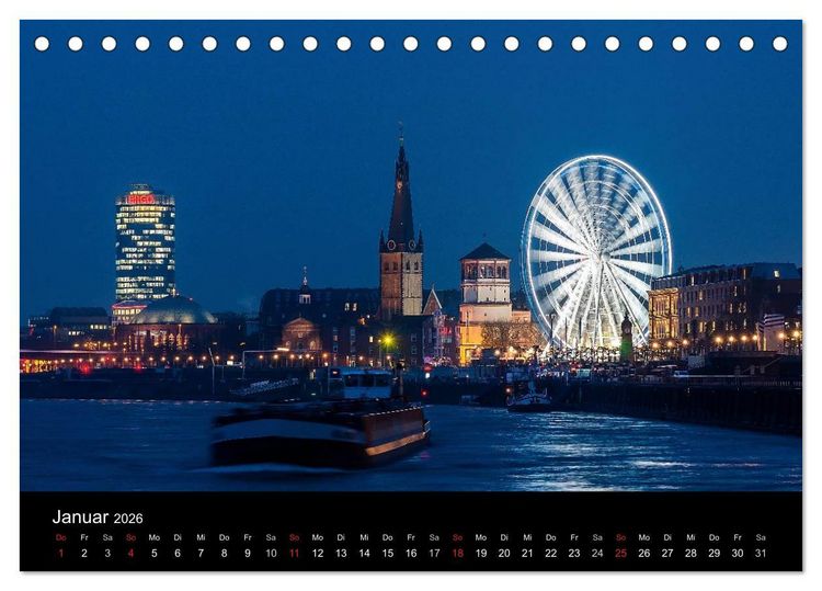 Produktbild: D&uuml;sseldorf - Ansichten am Abend (Tischkalender 2026 DIN A5 quer), CALVENDO Monatskalender