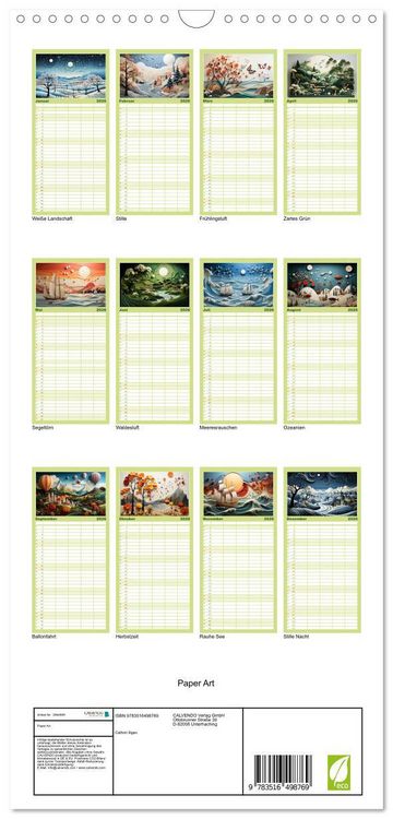 Produktbild: Familienplaner 2026 - Paper Art mit 5 Spalten (Wandkalender, 21 x 45 cm) CALVENDO