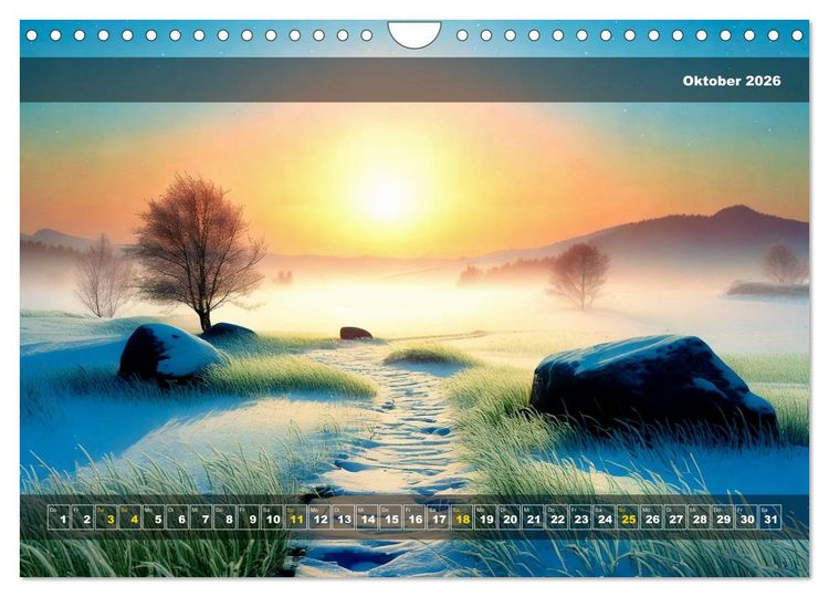 Produktbild: Verschneite Landschaft unter einer fahlen Wintersonne (Wandkalender 2026 DIN A4 quer), CALVENDO Monatskalender