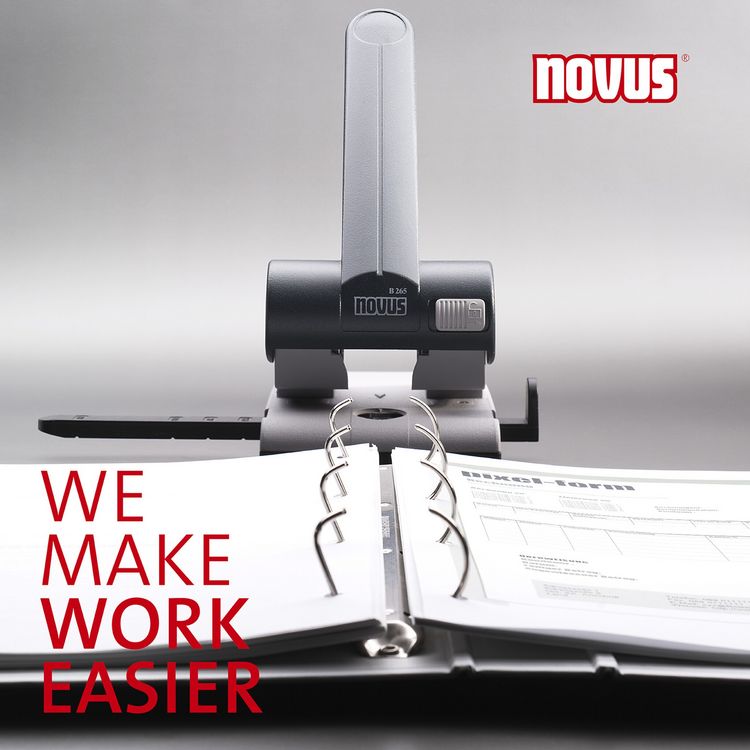 Produktbild: Novus Registraturlocher B 265, 65 Blatt lichtgrau/schwarz, Anschlagschiene