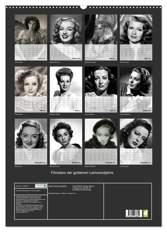 Produktbild: Filmstars der goldenen Leinwandjahre (Wandkalender 2026 DIN A2 hoch), CALVENDO Monatskalender
