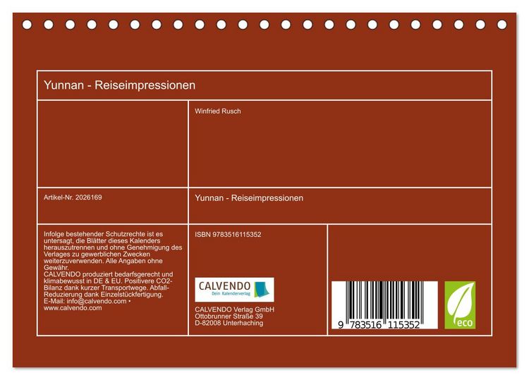 Produktbild: Yunnan - Reiseimpressionen (Tischkalender 2026 DIN A5 quer), CALVENDO Monatskalender