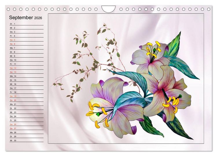 Produktbild: Blumen-Zeichnungen (Wandkalender 2026 DIN A4 quer), CALVENDO Monatskalender